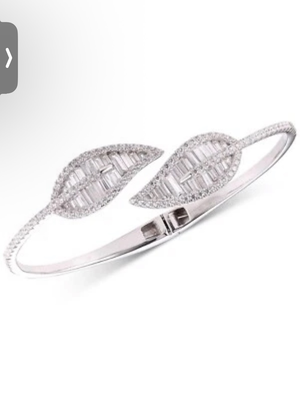 Sterling Silver Leaf Open Bangle Bracelet with Clear Stones - White